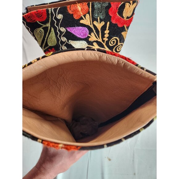 Vintage Bohemian High Heel Knee Boots W Colorful Floral Embroidery Eu/39 US W/8 - Picture 7 of 10